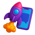 Marketingberatung Social Media und SEO: 3D-Illustration einer Rakete und einem Smartphone.