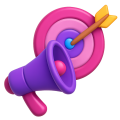 icon-marketingberatung-startseite Marketingberatung: 3D-Illustration von einem Megafon und einer Zielscheibe.