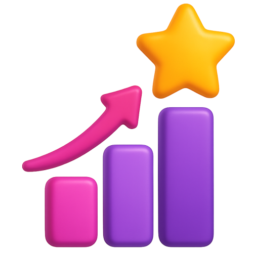 icon-marketingberatung-strategie Marketingberatung für Selbstständige: 3D-Illustration von einem Säulendiagramm mit einem Pfeil und einem Stern.