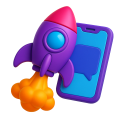 icon-social-media-betreuung Marketingberatung Social Media und SEO: 3D-Illustration einer Rakete und einem Smartphone.
