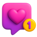 icon-social-media-betreuung-startseite Social Media Betreuung: 3D-Illustration von einer Sprechblase mit einem Herz und einer 1 als Notification.