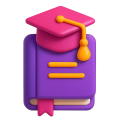 3D-Illustration eines Buchs und eines Abschlusshuts.